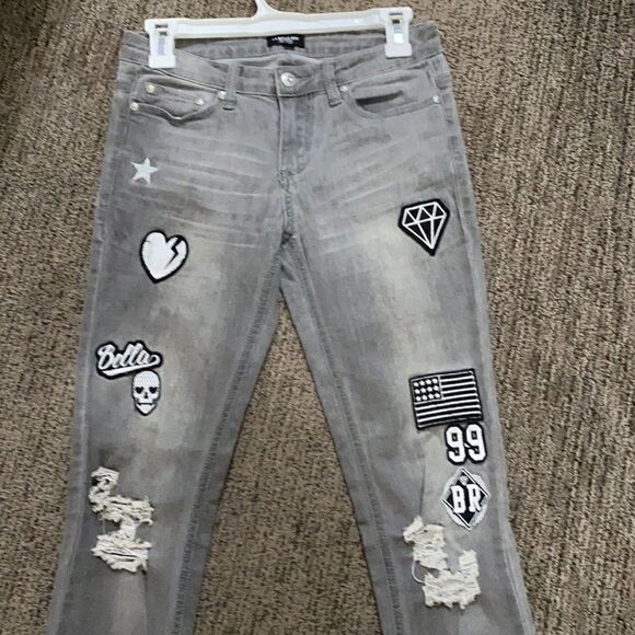 La Belle Roc Skinny Distressed Patched Jeans 5/6 - Picture 10 of 15